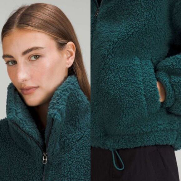Lululemon Cinchable Fleece Zip Up 6 Green Jasper Plush High Neck Sherpa Athletic - Picture 10 of 16